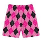 Pink And Black Argyle Pattern Print Men's Swim Trunks