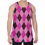 Pink And Black Argyle Pattern Print Men's Velvet Tank Top