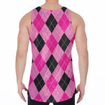 Pink And Black Argyle Pattern Print Men's Velvet Tank Top