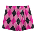 Pink And Black Argyle Pattern Print Mesh Shorts