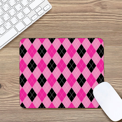 Pink And Black Argyle Pattern Print Mouse Pad