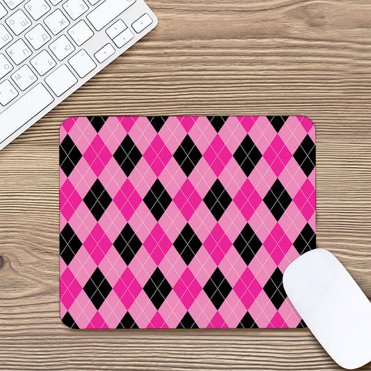 Pink And Black Argyle Pattern Print Mouse Pad