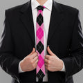 Pink And Black Argyle Pattern Print Necktie
