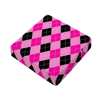 Pink And Black Argyle Pattern Print Outdoor Seat Cushion Cover