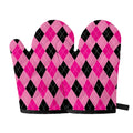 Pink And Black Argyle Pattern Print Oven Mitts