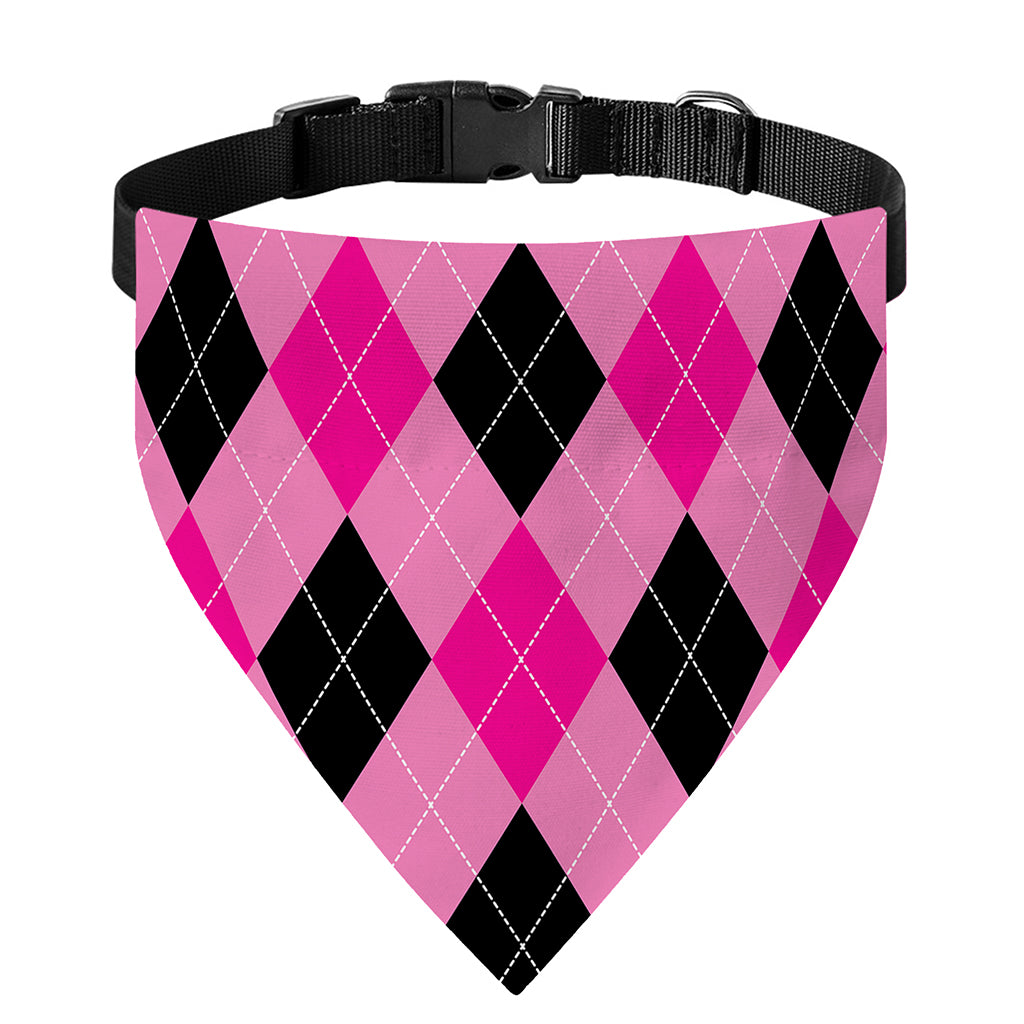 Pink And Black Argyle Pattern Print Over The Collar Dog Bandana