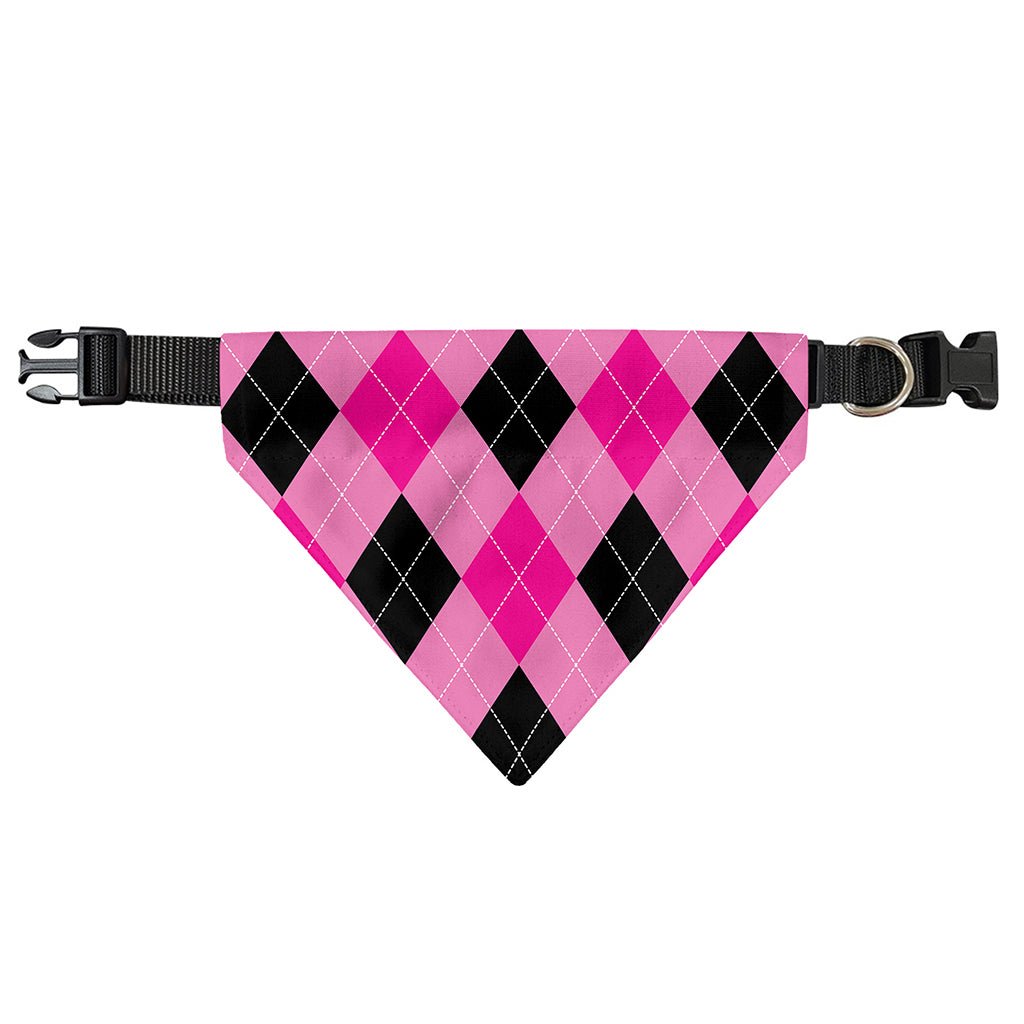 Pink And Black Argyle Pattern Print Over The Collar Dog Bandana