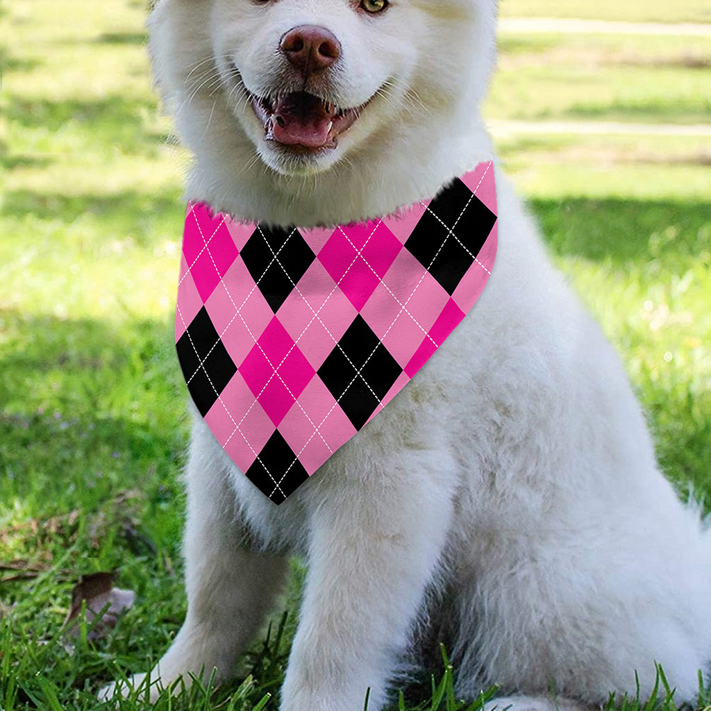 Pink And Black Argyle Pattern Print Over The Collar Dog Bandana