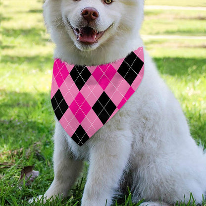 Pink And Black Argyle Pattern Print Over The Collar Dog Bandana