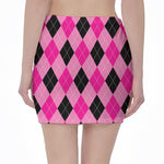 Pink And Black Argyle Pattern Print Pencil Mini Skirt