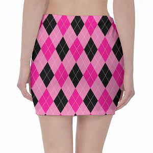 Pink And Black Argyle Pattern Print Pencil Mini Skirt