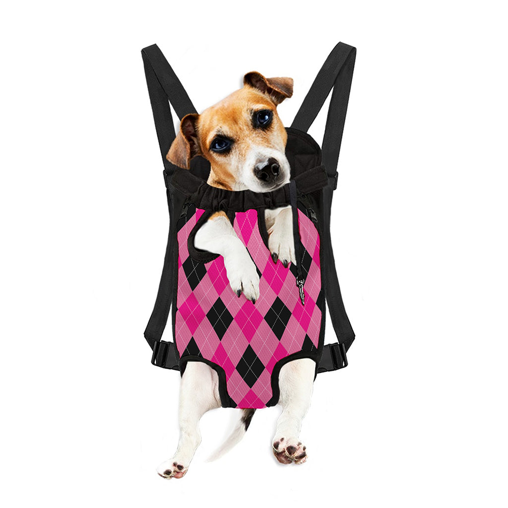 Pink And Black Argyle Pattern Print Pet Carrier Backpack