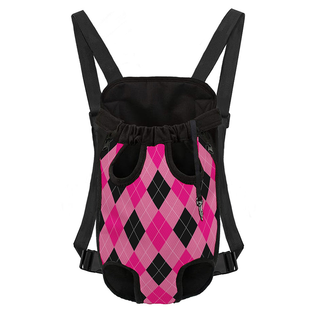 Pink And Black Argyle Pattern Print Pet Carrier Backpack