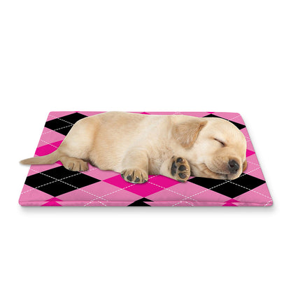 Pink And Black Argyle Pattern Print Pet Cooling Mat Cover