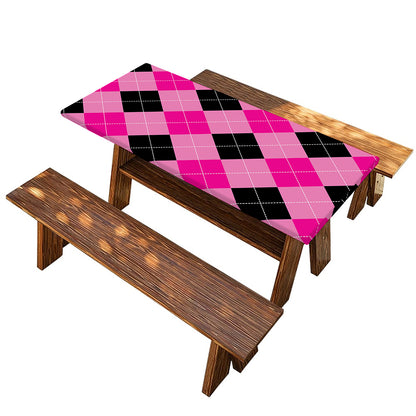 Pink And Black Argyle Pattern Print Picnic Table Cover