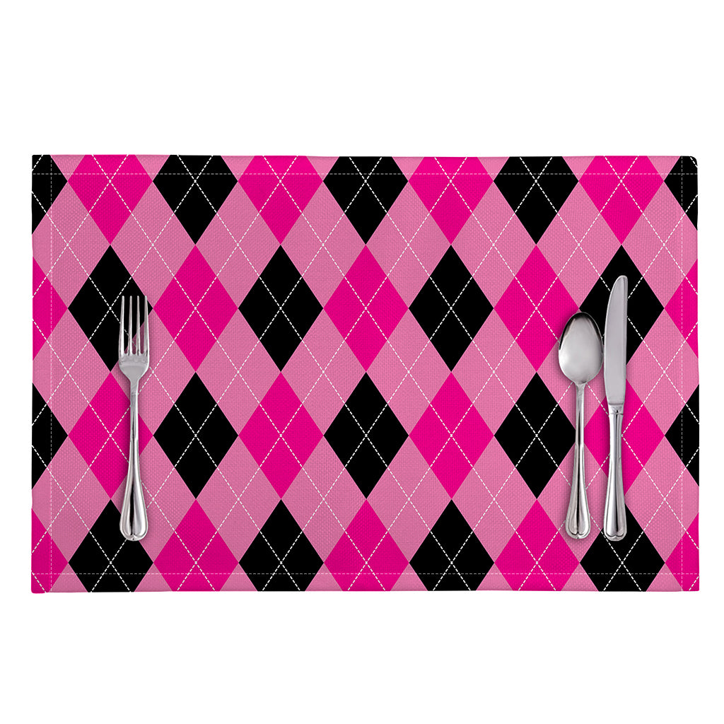 Pink And Black Argyle Pattern Print Placemat