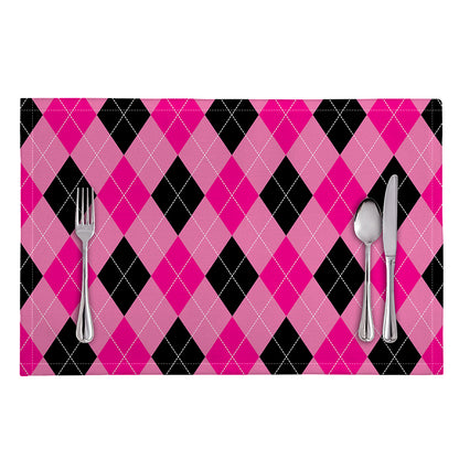 Pink And Black Argyle Pattern Print Placemat