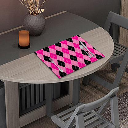 Pink And Black Argyle Pattern Print Placemat