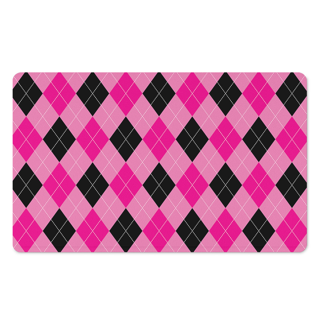 Pink And Black Argyle Pattern Print Polyester Doormat