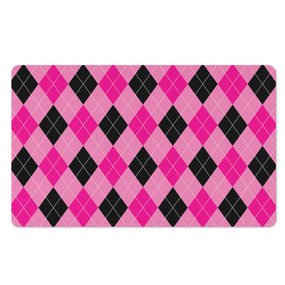 Pink And Black Argyle Pattern Print Polyester Doormat