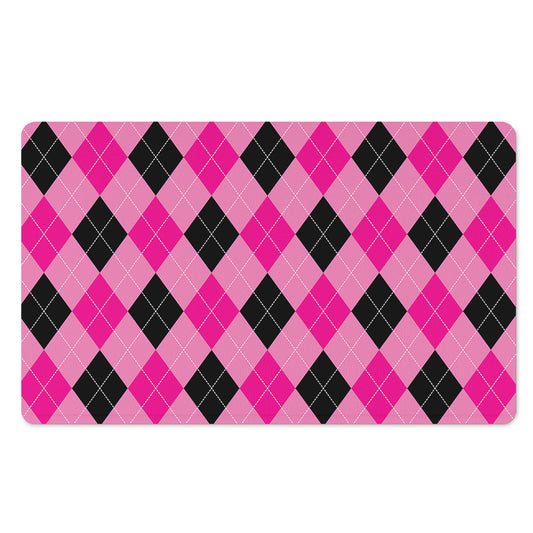 Pink And Black Argyle Pattern Print Polyester Doormat