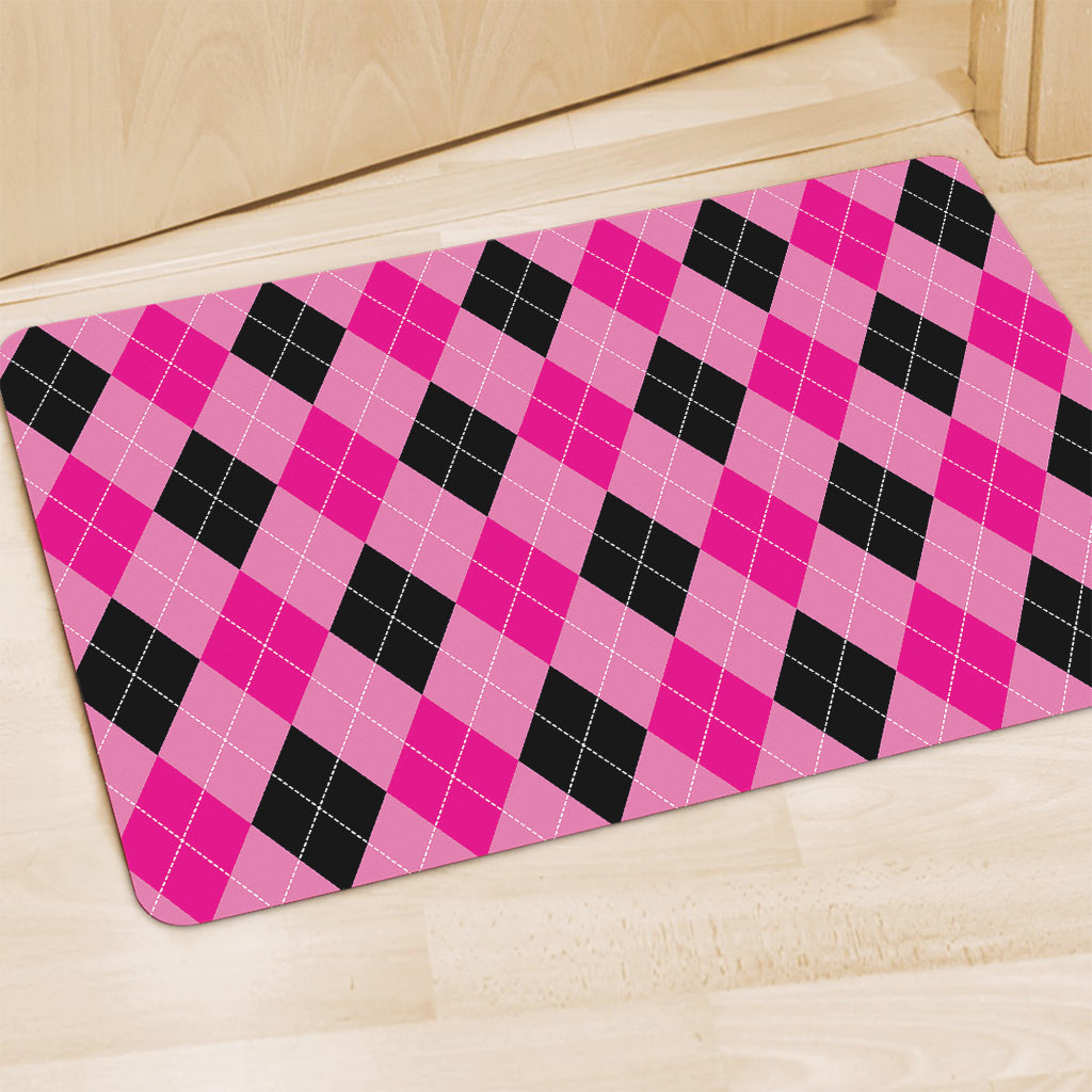 Pink And Black Argyle Pattern Print Polyester Doormat