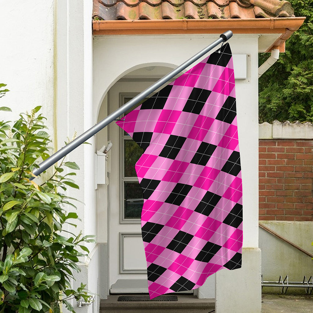Pink And Black Argyle Pattern Print Polyester Flag