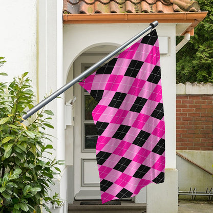 Pink And Black Argyle Pattern Print Polyester Flag