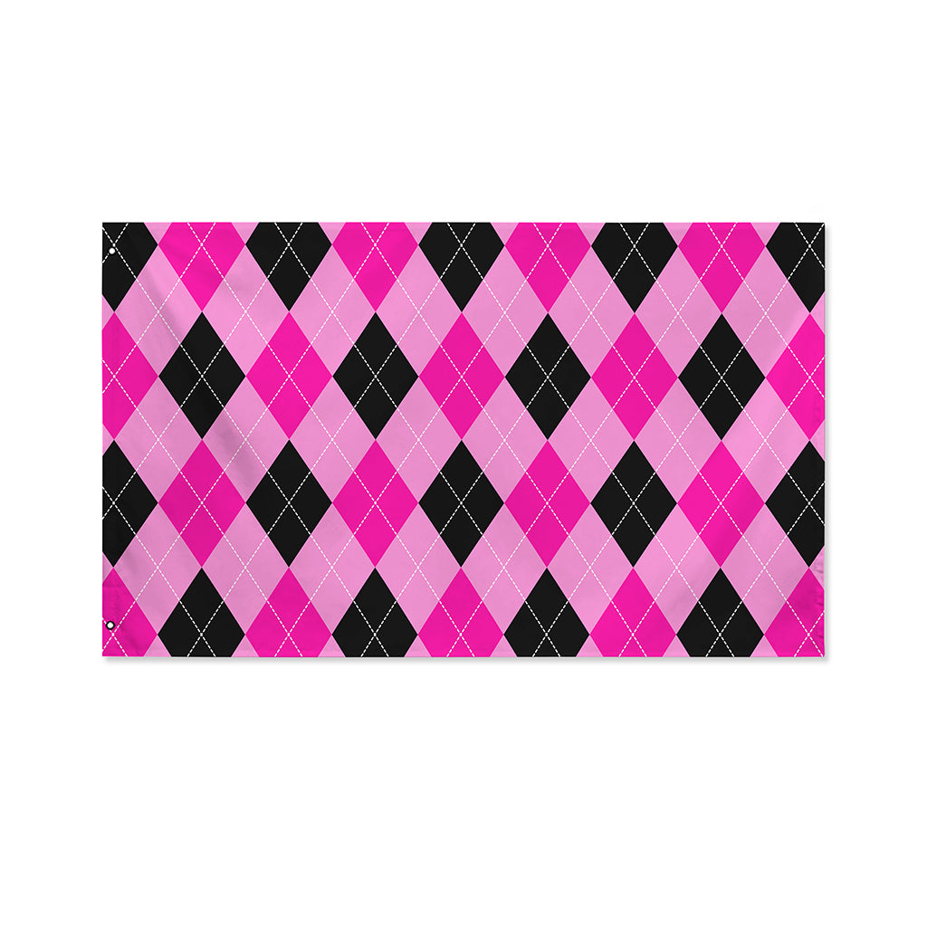 Pink And Black Argyle Pattern Print Polyester Flag