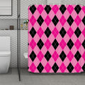 Pink And Black Argyle Pattern Print Polyester Shower Curtain