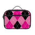 Pink And Black Argyle Pattern Print Portable Lunch Bag