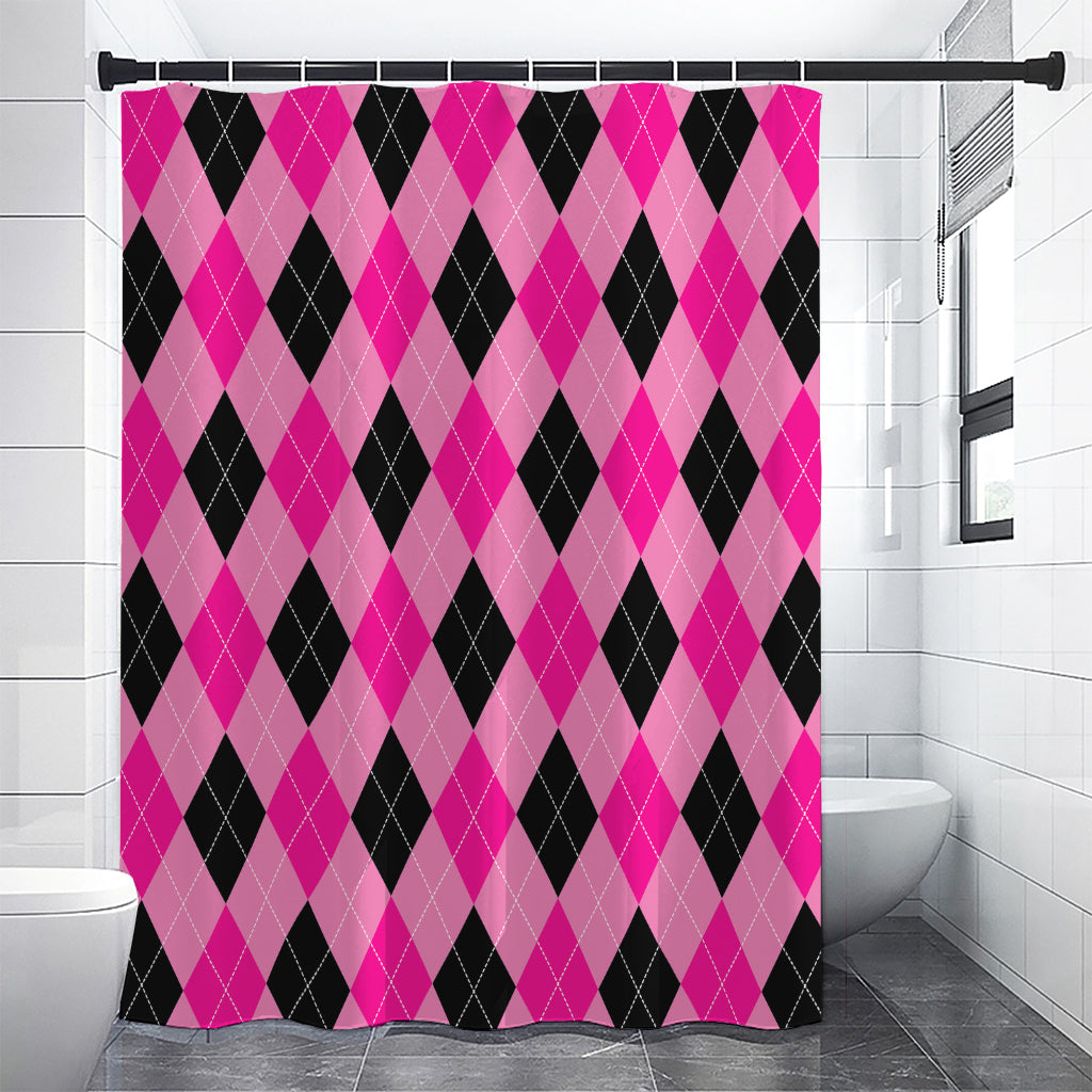 Pink And Black Argyle Pattern Print Premium Shower Curtain