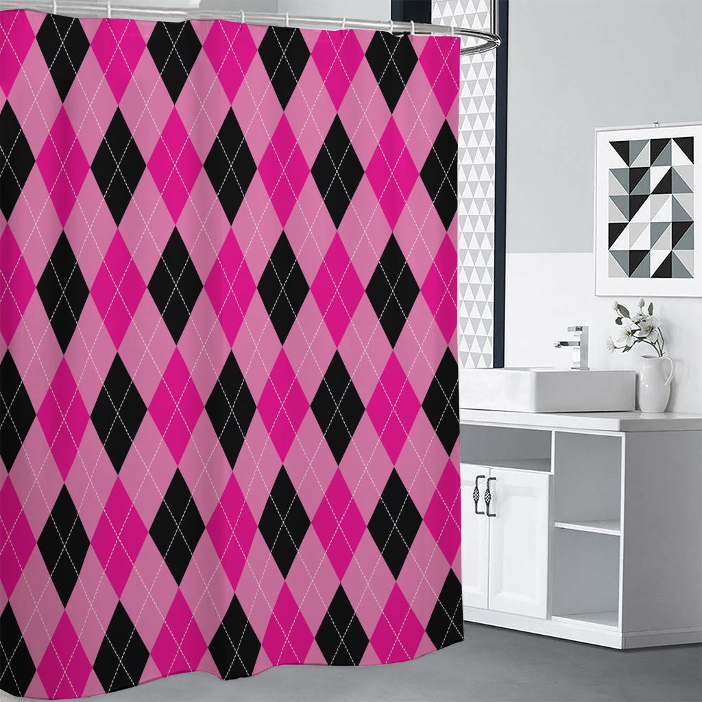 Pink And Black Argyle Pattern Print Premium Shower Curtain