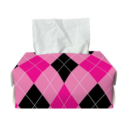 Pink And Black Argyle Pattern Print Rectangle Tissue Box Cover