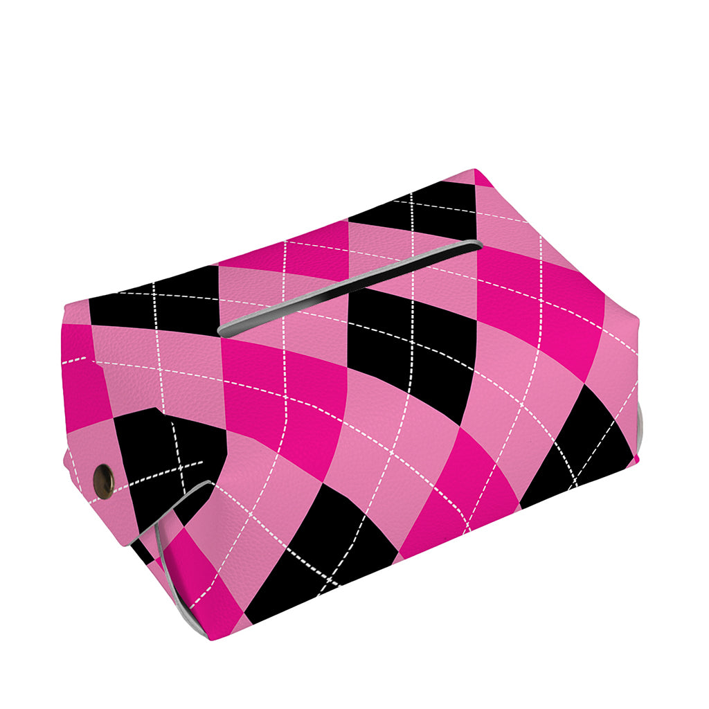 Pink And Black Argyle Pattern Print Rectangle Tissue Box Cover