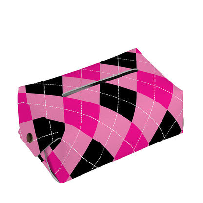 Pink And Black Argyle Pattern Print Rectangle Tissue Box Cover