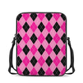 Pink And Black Argyle Pattern Print Rectangular Crossbody Bag