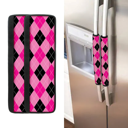 Pink And Black Argyle Pattern Print Refrigerator Handle Covers