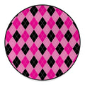 Pink And Black Argyle Pattern Print Round Floor Mat