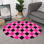 Pink And Black Argyle Pattern Print Round Rug