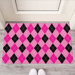 Pink And Black Argyle Pattern Print Rubber Doormat