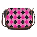 Pink And Black Argyle Pattern Print Saddle Bag