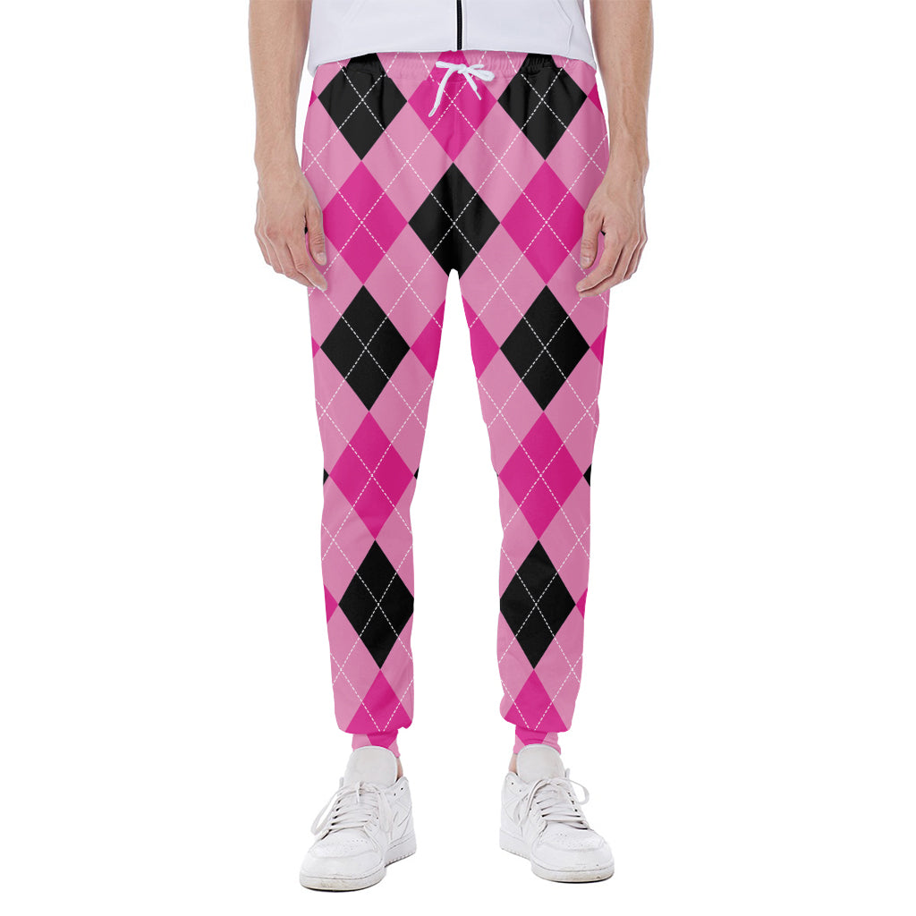 Pink And Black Argyle Pattern Print Scuba Joggers