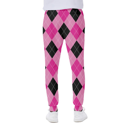 Pink And Black Argyle Pattern Print Scuba Joggers