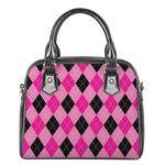 Pink And Black Argyle Pattern Print Shoulder Handbag