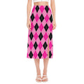 Pink And Black Argyle Pattern Print Side Slit Midi Skirt