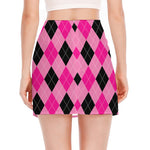 Pink And Black Argyle Pattern Print Side Slit Mini Skirt