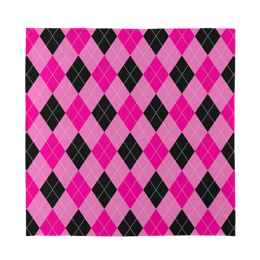 Pink And Black Argyle Pattern Print Silk Bandana