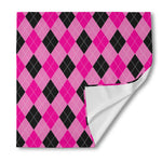 Pink And Black Argyle Pattern Print Silk Bandana