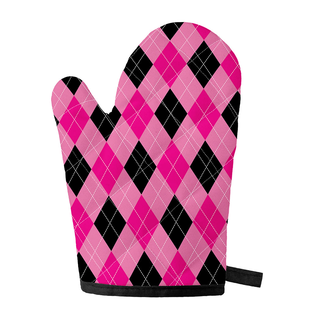 Pink And Black Argyle Pattern Print Single Oven Mitt